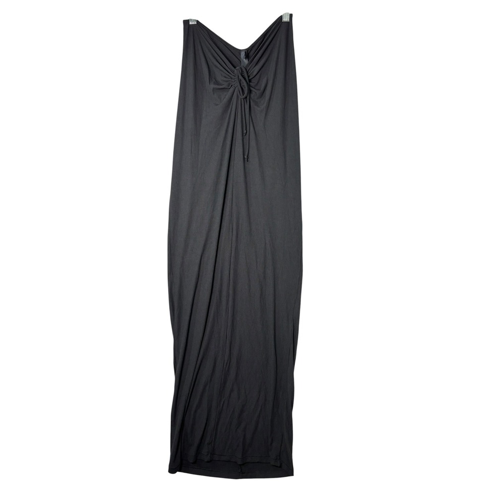 SKIMS Black Maxi Dress with Ruched Front Tie